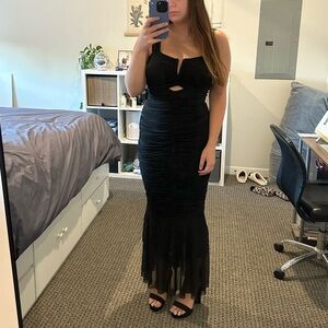 New Never Worn Black Ruched Maxi Dress, Wedding Guest Dress, Black Tie